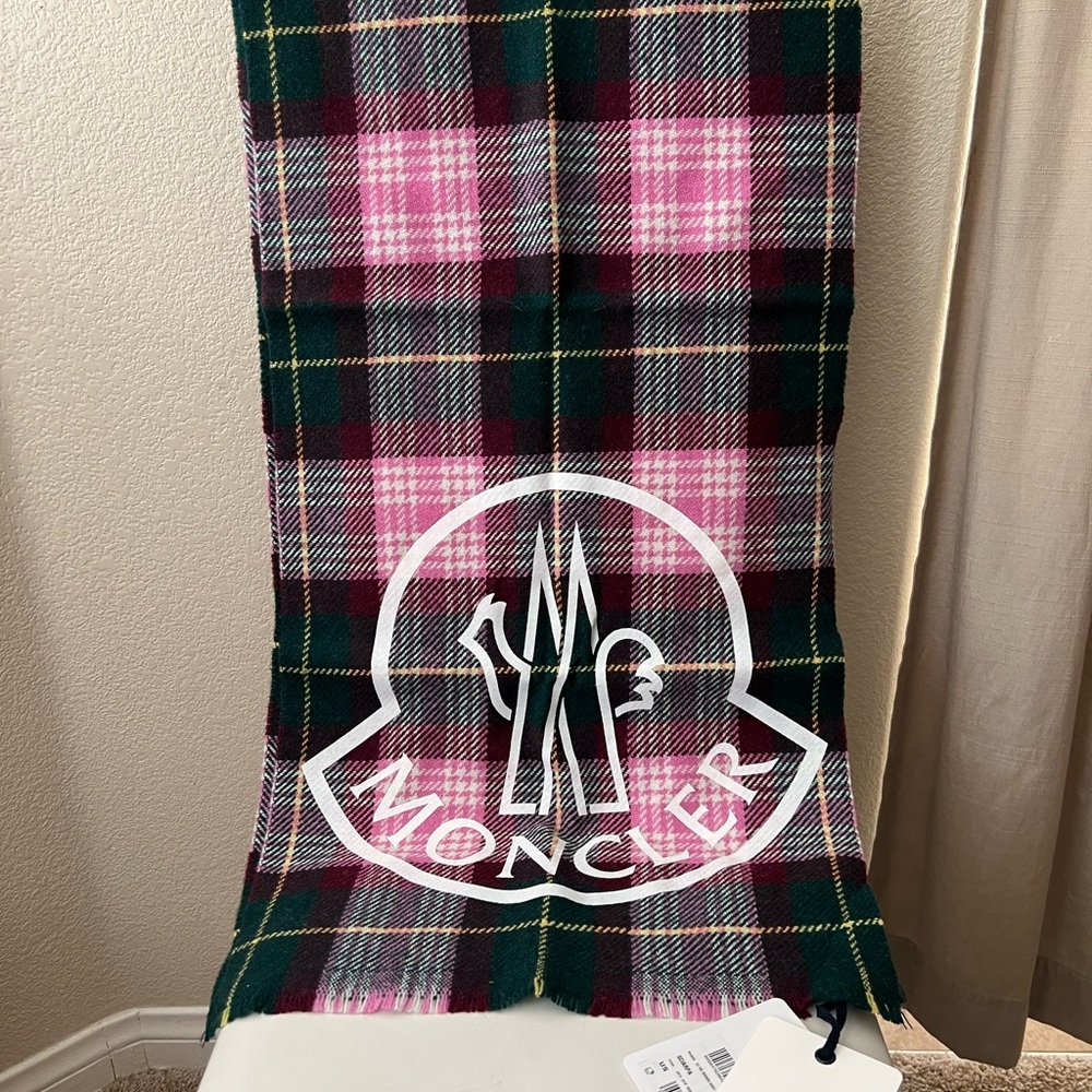 Moncler Tartan Scarf in Pink and Green